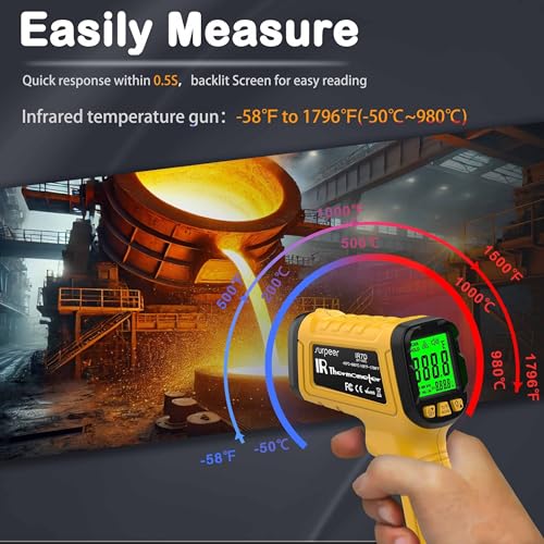 Infrared Thermometer Pyrometer Temperature Gun -58°F to 1796°F, 50:1 Distance Ratio, Laser IR Temp Gun for Cooking, Pizza Oven, Engine, Kilns, Forges, Industry, and Home Repair. - color: -58°F to 1796°F