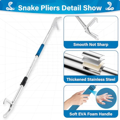 Snake Grabber Tool, 69" Snake Tongs Grabber for Rattlesnake Heavy Duty Professional Folding Snake Feeding Tongs Wide Jaw Snake Handling Tool Long Hndle Stainless Steel Tube Sponge Handle - color: BLUE BLACK