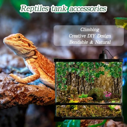 8 Pcs Reptile Hides and Caves Leopard Gecko Tank Accessories Bendable Moss Vine for Reptiles Fake Leaves Potted Plants for Terrarium Vivarium Hide