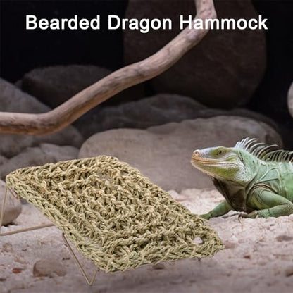 Yesland 2 Pack Bearded Dragon Hammock Reptile Tank Climbing Accessories Decor Lounger for Rest Basking Platform Metal Legs Bed Habitat for Lizard Leopard Gecko Snake Hermit Crab and Frog (Rectangle)