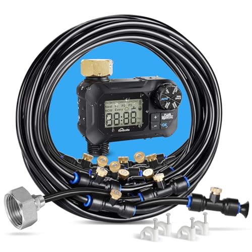 homenote Automatic Misting Cooling System with Timer, 91.8FT Misting Line, 24 Brass Nozzles, and 3/4" Brass Adapter for Patio Cooling and Garden Watering - size: 91.8FT / 28M
