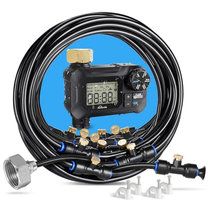 homenote Automatic Misting Cooling System with Timer, 91.8FT Misting Line, 24 Brass Nozzles, and 3/4" Brass Adapter for Patio Cooling and Garden Watering - size: 91.8FT / 28M