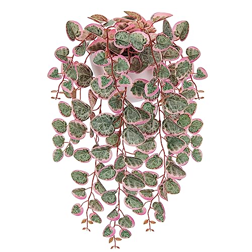 Briful Faux Hanging Plants 17'' Artificial String of Heart Vines with Semicircle Wall Mount Planter Fake Draping Plants for Home Office Room Shelf Wall Hanging Decor - color: Fake Hanging Plant#2