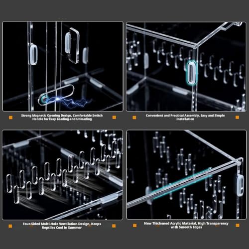  Acrylic Reptile Terrarium,Escape Proof Reptile Tank,Transparent Habitat with Ventilation Holes,for Tarantulas,Spiders,Lizards,Frogs - Easy Snap Assembly,Easy to Clean & Observe(25 * 15 * 15cm)