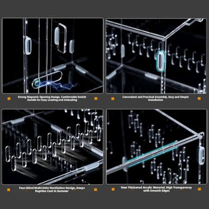  Acrylic Reptile Terrarium,Escape Proof Reptile Tank,Transparent Habitat with Ventilation Holes,for Tarantulas,Spiders,Lizards,Frogs - Easy Snap Assembly,Easy to Clean & Observe(25 * 15 * 15cm)