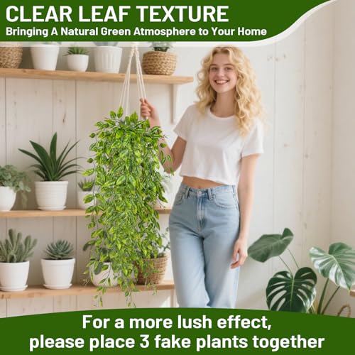 RAINFLOW 3PCS Fake Hanging Pea Vines - Fake Pea Pod Vine, Artificial Pea Hanging Vine, Fake Hanging Plants Artificial Plants Indoor Outdoor Artificial Plants for Shelf Room Decor Long Trailing Leaves