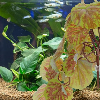Cabilock Hanging Reptile Plant with Suction Cup Artificial Green Begonia Leaves 23-Leaf Lifelike Terrarium Decor for Amphibian Habitat and Reptile Tank Supplies