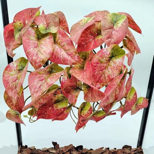 2 Pack Reptile Plants for Terrarium Decor, Amphibian Habitat Decor, Reptile Tank Accessories, Artificial Hanging Plants with Suction Cup (Red Arrowhead) - color: Red Arrowhead