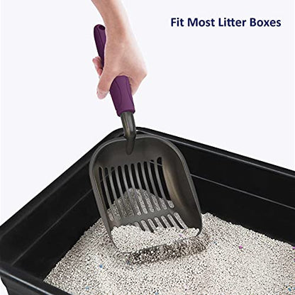 WePet Cat Litter Scoop, Non-Stick Plated Aluminum Alloy Sifter, Kitty Durable Metal Scooper, Deep Shovel, Long Handle, Kitten Pooper Lifter, Size Large, Coated Black Body with Violet Handle - color: #07 Violet, size: Large