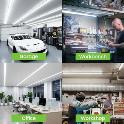 Pak 4FT LED Shop Lights, 2300LM 6500K Cool White, 20W Energy Efficient Linkable Ceiling and Under Cabinet Lighting, T5 Integrated Utility Fixture for Garage, Workshop, Basement, FCC Certified, 4 Pack - size: 4FT 6500K-4 Pack