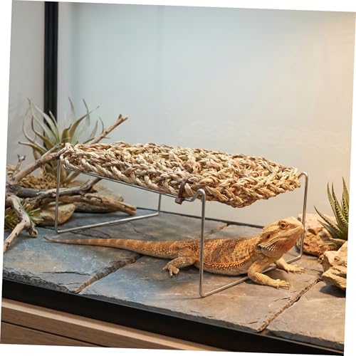 jojofuny Bearded Dragon Bed with Sea Grass Material, Rectangle Shape Climbing Habitat Decor, Wear-Resistant Lizard Hammock for Bearded Dragon and Leopard Gecko Tank or Outdoor Frog Habitat