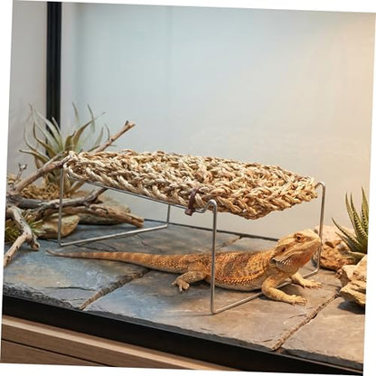 jojofuny Bearded Dragon Bed with Sea Grass Material, Rectangle Shape Climbing Habitat Decor, Wear-Resistant Lizard Hammock for Bearded Dragon and Leopard Gecko Tank or Outdoor Frog Habitat