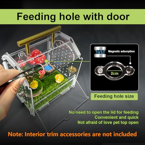 Jumping Spider Enclosure, 5.9" X 4.7" X 5.5" Acrylic Spider Habitat, Front Opening Reptile Terrarium with Matrix Ventilation Holes & Feeding Holes, for Hermit Crab Tarantula Mantises Beetles