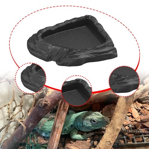 Reptile Water Dish Corner Reptile Feeding Dish Water Bowl Multipurpose Terrarium Bowl for Turtle Chameleon Semi Aquatic Snake, Black