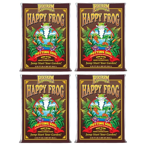 FoxFarm Happy Frog Potting Soil, 2cu ft (Pack of 4) - for Indoor/Outdoor Container Plants, Improves Root Efficiency, pH Adjusted for Optimal Nutrient Uptake - Contains Mycorrhizae and Humic Acids - size: 2 Cu Ft (4 Pack)