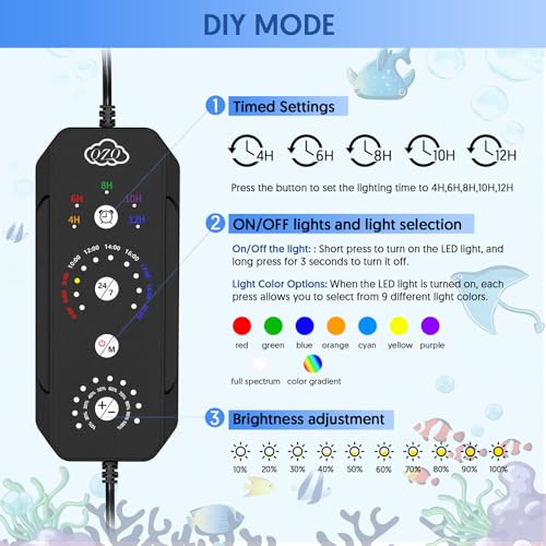 QZQ Fish Tank Light – Aquarium Light 24/7 Mode LED Aquarium Lights for Fish Tank with Adjustable Timer/Brightness, Aquarium Plant Light (12W for 7–12 Inch Tank) - size: 12W for 7-12 Inch Tank