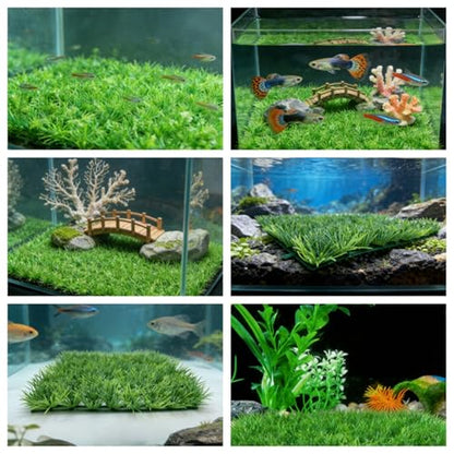 Hermit Crab Climbing Wall Fish Tank Decorations 3PCS 9 inches Artificial Plastic Lawn Landscape Green Plants for Saltwater Freshwater Tropical Fish Tank Decoration,with 12 Pcs Suction Cups - size: 3pcs10"*10"
