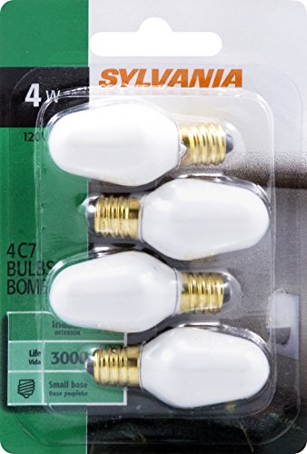 Sylvania Incandescent 4W C7 Night Light Bulb, E12 Candelabra Base, 15 Lumens, Frosted Finish, 2850K, White - 4 Pack (13553) - color: Frosted Finish