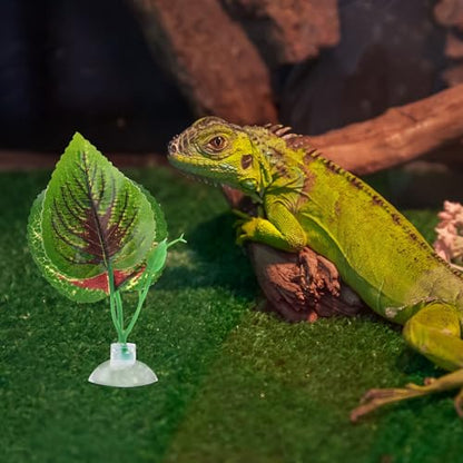 Cabilock 4pcs Reptile Box Plants Decorative Leaves for Terrarium, Plastic Landscaping Leaves with Suction Cups, Vivid Artificial Plants for Lizard, Gecko, Snake Habitat Accessories