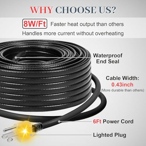 MAXKOSKO Gutter Heater for Roof Snow Melting, Self Regulating Heating Cable with 6 ft Lighted Plug, 120 V 8 w/ft, 85 ft Heating Cable