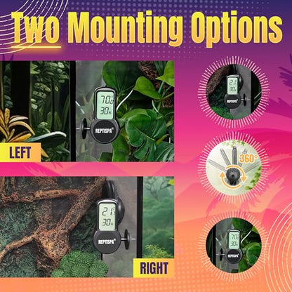 Reptile Thermometer Hygrometer, 2 Pack | Digital LCD Display, Temperature Gauge, Humidity Meter, For Reptile Terrarium & Bearded Dragon Tank