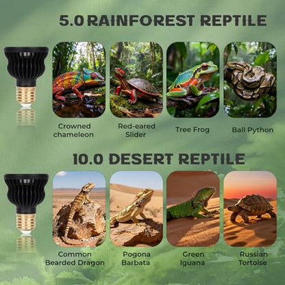 UVB Light Bulb for Reptile 5W10.0 UVB UVA Reptile Light Bulb for Bearded Dragon Lizard Tortoises Snake Chameleon Not Heat Lamp Natural Sunlight Simulation for Tropical-Dwelling - size: Upgrade 5W10.0
