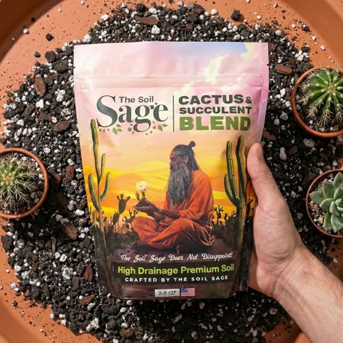 The Soil Sage 2.5 Dry Qt Cactus & Succulent Potting Soil Mix, USA Made - Gritty, Fast Draining, Soilless, Root Boosting, Peat-Free - Growth of Cactus, Succulents, Jade, Aloe Vera - size: 2.5 Qt