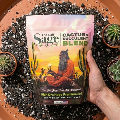 The Soil Sage 2.5 Dry Qt Cactus & Succulent Potting Soil Mix, USA Made - Gritty, Fast Draining, Soilless, Root Boosting, Peat-Free - Growth of Cactus, Succulents, Jade, Aloe Vera - size: 2.5 Qt