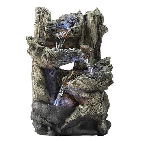 Alpine Corporation | 14"H Indoor Tiered Log Tabletop Fountain with LED Lights — Cascading Waterfall Design Creates Relaxing Ambiance for Home & Office Décor - color: Multi Tier Rainforest