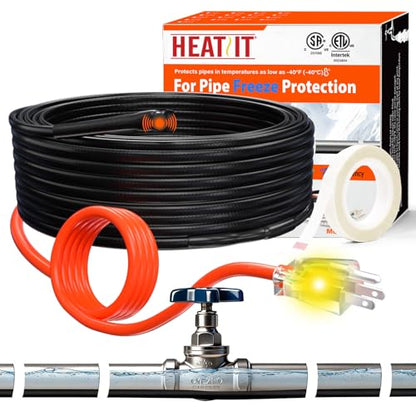 HEATIT Heat Tape for Water Pipes - Prevent Freezing, Easy Installation for Metal & Plastic Pipes, CSA & ETL Certified Pipe Heating Cable, All-Weather Protection Energy-Saving HISD 18ft, 7w/ft, 120V - style: 18 Feet