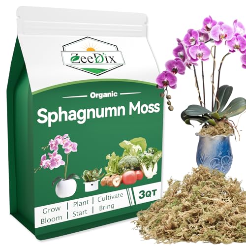 ZeeDix 3QT Natural Sphagnum Moss for Plants, Orchid Moss Potting Mix for Repotting, High Water Retention, Help with Maintain Humidity, Plant Moss for Gardening, Hanging Baskets, Reptile Bedding - color: Sphagnum Moss, size: 3 qt