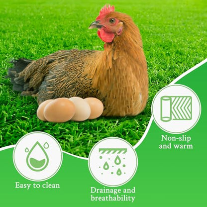 kathson 4 Pcs Washable Chicken Nesting Pads, 11.8 X 23.6 in Artificial Grass Turf Rug Cuttable Chicken Coop Liner for Laying Eggs Reusable Nest Box Bedding Egg-Protecting Mats for Coops - size: 4 Pcs