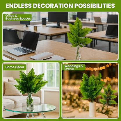 Iconikal 24-Pack Artificial Silk Leather Leaf Fern Fronds, 16-Inch, Wedding Décor Floral Accents