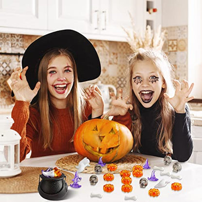 Deekin 240 Pcs Mini Skull Head Mini Pumpkin Acrylic Embellishment Set, Small Table Scatter Vase Filler Resin Ornaments Witch Hat Skeleton Bone Ghost Scrapbooking Thanksgiving Fall Autumn Party