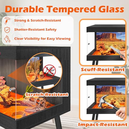 Royxen Reptile Tank with Leg Stand, Tempered Glass Bearded Dragon Tank, 64 Gallons Reptile Enclosure,Lizard Tank for Chameleon,Snake,Lizard Habitat (Black, 40x20x19.5 Inch) - color: Black, size: 40"x20"x19.5"