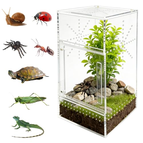 Jumping Spider Enclosure, 6"×6"×11.8" Dual Magnetic Door Arboreal Tarantula Cribs, Ventilation Spider House, Escape Proof Praying Mantis Habitat, Acrylic Snail Cage, Acrylic Terrarium Habitat