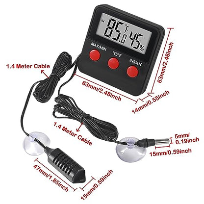 Reptile Thermometer and Humidity Gauge with Probes and Suction Cup Reptile Terrarium Thermometer Hygrometer Digital Display Indoor Outdoor Aquarium Thermometer