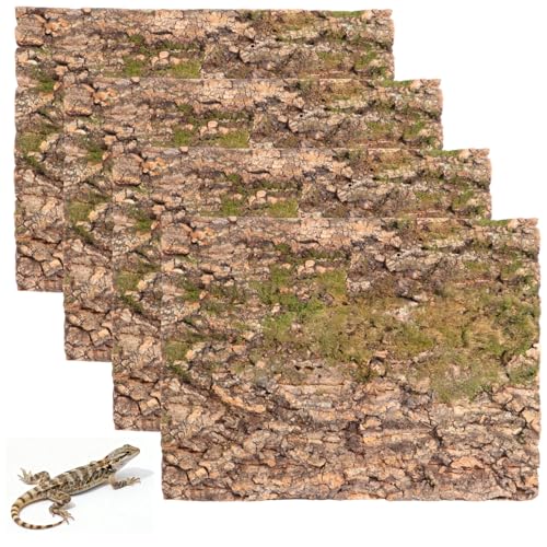 4 Pcs Cork Terrarium Background, 15.7 x 11.8 in Reptile Cork Bark Mat, Large Cork Bark Climbing Mat, Cuttable Bark Backdrop Wall Decor for Aquarium, Vivarium, Reptile Habitat