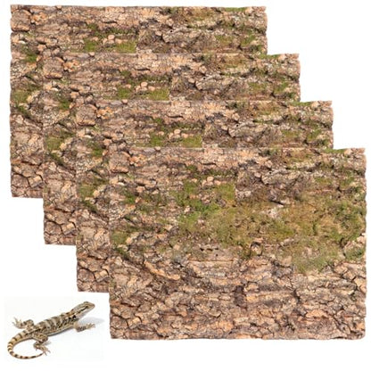 4 Pcs Cork Terrarium Background, 15.7 x 11.8 in Reptile Bark Mat, Natural Climbing Wall Decor for Aquarium, Vivarium, Habitat, Easy Cut