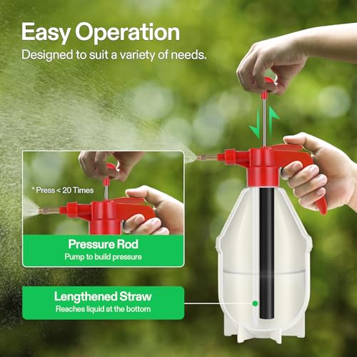 VIVOSUN 50oz Pump Sprayer, Handheld Garden Water Sprayer Bottle with Adjustable Brass Nozzle, for Spraying Plants, Flowers, Weeds and Cleaning, Red - color: Red, size: 50oz