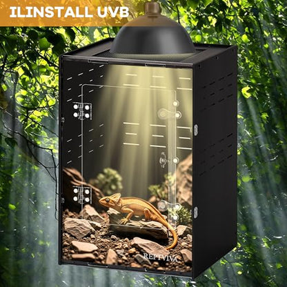 REPTVIVA11 x11 x16 PVC Reptile Tank Enclosure - 5-Sided Blackout Terrarium with Mesh Top for Crested Geckos, Small Lizards, Tree Frogs & Arboreal Pets - size: 11"x11"x16"