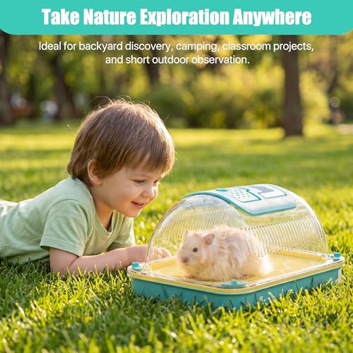 Small Animal Carrier & Insect Carrier with Clear View Lid – Ventilated Habitat Box & Removable Tray for Hamsters, Lizards, Hermit Crabs, Insects, Butterfly Habitat Observation - color: Blue