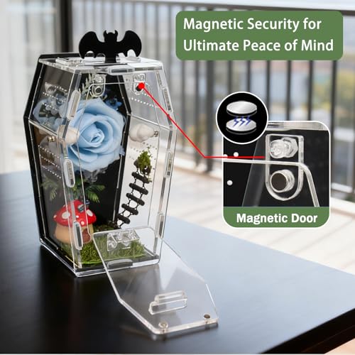 Acrylic Spider Enclosure Coffin House with Magnetic Lock | Coffin-Shaped House, Magnetic Lock & Feeding Port, No Tools Assembly, Jumping Spider Habitat, Easy Clean