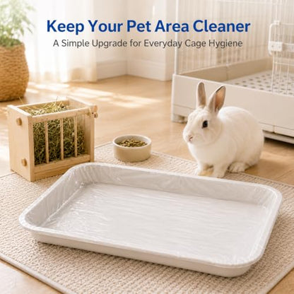 60 Pack Disposable Small Animal Cage Liners with Elastic Edge - Fits Trays up to 50" Perimeter (e.g. 15"x10") - Rabbit Litter Box Liners & Easy Clean Bunny Supplies