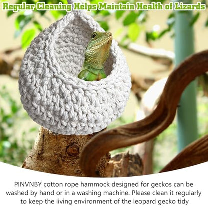 PINVNBY Bearded Dragon Hammock, Wall-Mounted Snake Hammock with Adhesive Hook Snake Enclosure Accessories Habitat Terrarium Decor for Chameleon Lizards Gecko (S)