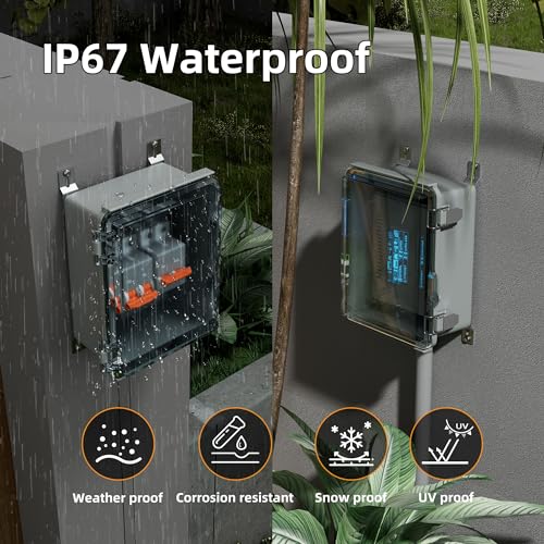 Joinfworld Outdoor Waterproof WiFi Enclosure 8.7x6.7x4.3 | Weatherproof Outdoor Electrical Junction Box, IP67 Rated, DIN Rail & Stainless Latch for Solar, Irrigation, Network & DIY - size: 8.7"x6.7"x4.3" Clear