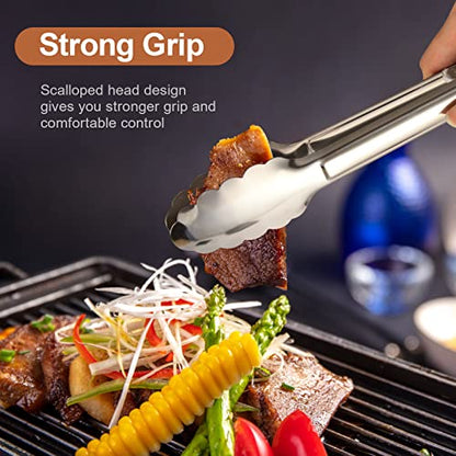 6 Pack Serving Tongs Kitchen Tongs, Buffet Tongs, Stainless Steel Food Tong Serving Tong, small tongs - size: 7Inch