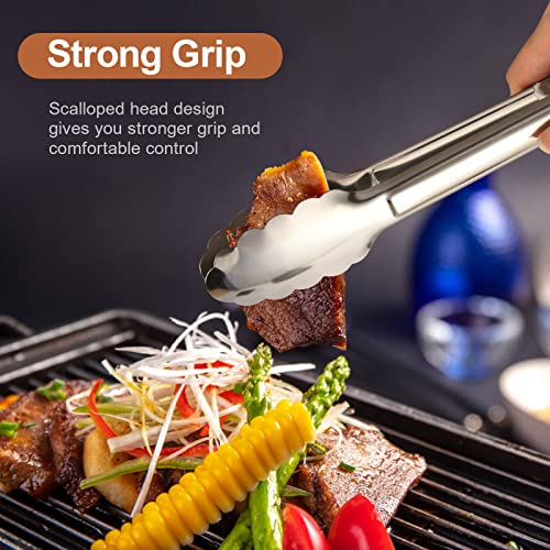 6 Pack Serving Tongs Kitchen Tongs, Buffet Tongs, Stainless Steel Food Tong Serving Tong, small tongs - size: 9Inch