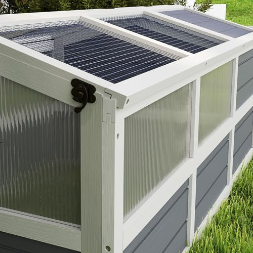 PawHut Tortoise Habitat, Wooden Outdoor Tortoise Enclosure with Doors, PC Sun Panel Windows, Bottomless Design Tortoise House for Small Animals, Rabbits, Light Gray