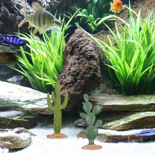ULTNICE Fake Cactus Statues, 2pcs Realistic Artificial Cactus Figurine for Reptile Aquarium, Simulated Succulent Plant, Indoor Living Decor, Office Desk Decoration, 5.5 Inch Pots